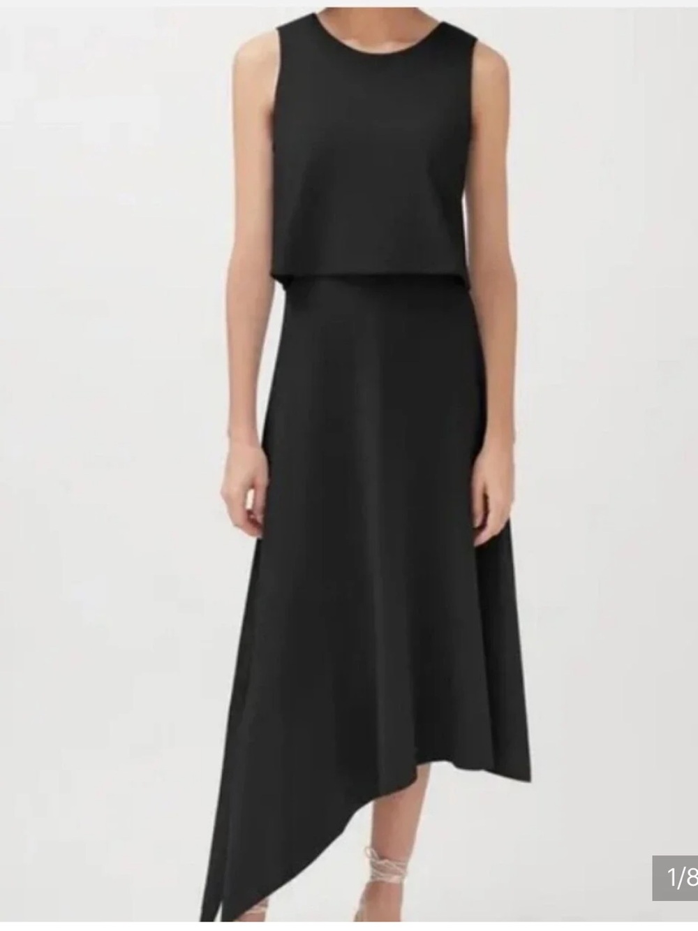 Cuyana Black Sleeveless Asymmetrical Hem Dress large